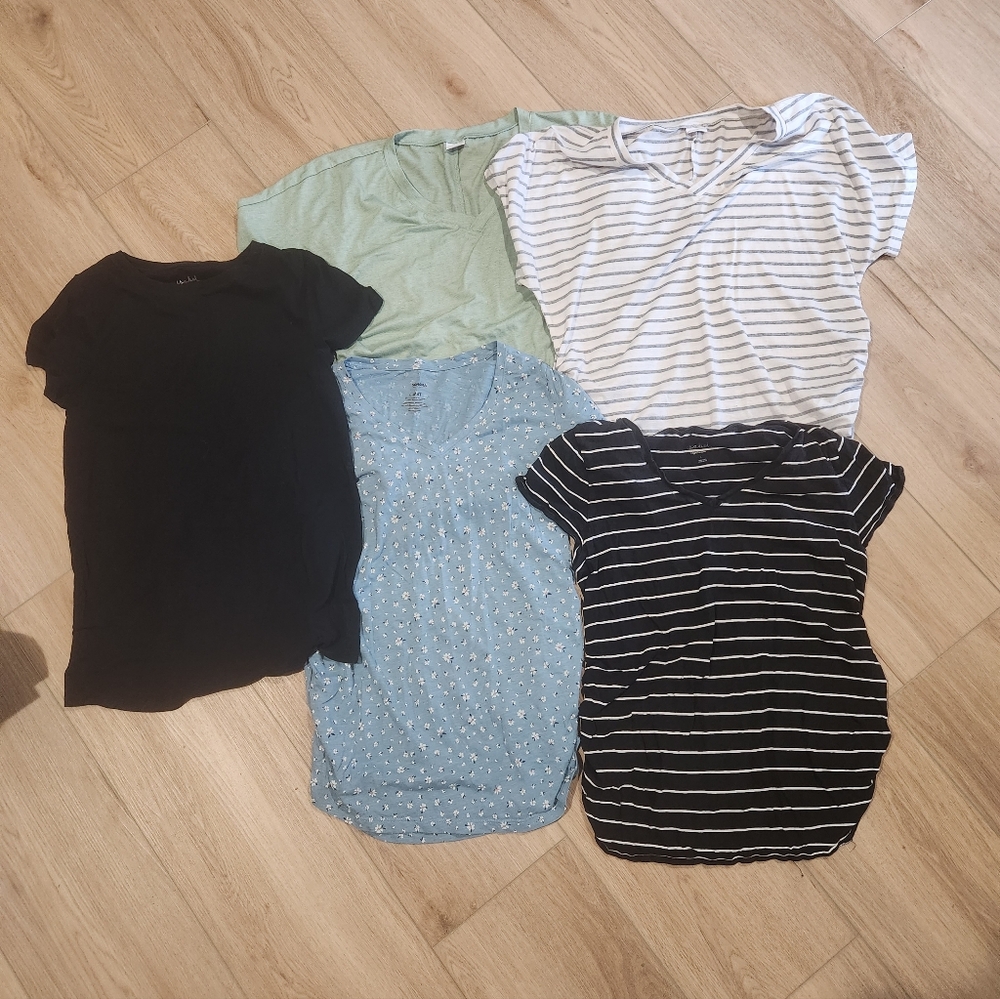Maternity T Shirts: Black, Striped, Floral, and Green. Take all or one.